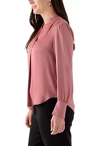 Women's Long Blouson Sleeve V-Neck Blouse