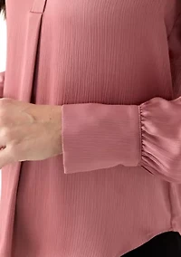 Women's Long Blouson Sleeve V-Neck Blouse