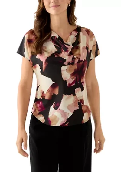 Women's Short Sleeve Blouse with Cowl Neck