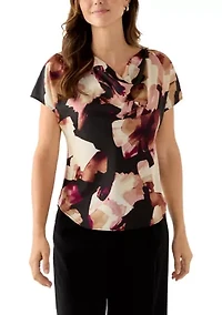 Women's Short Sleeve Blouse with Cowl Neck