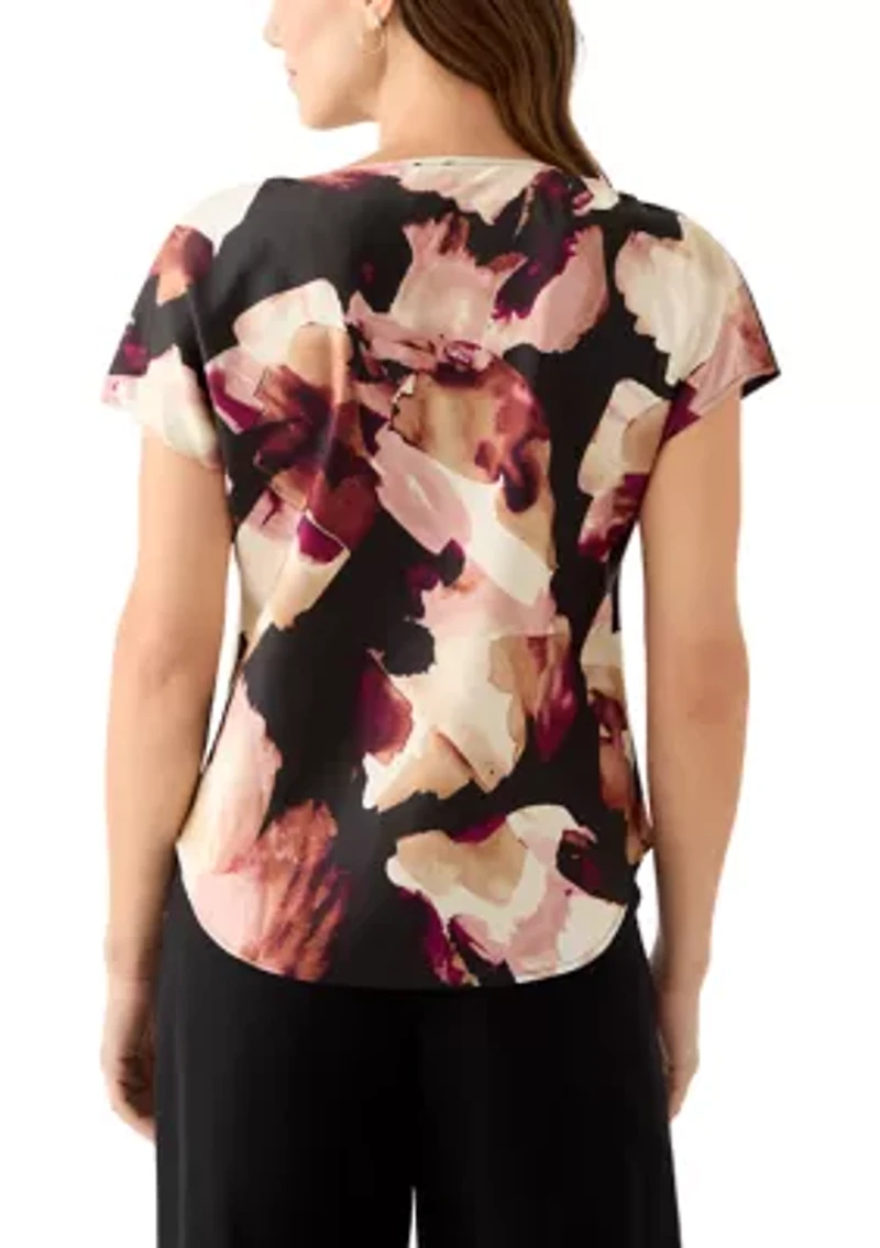 Women's Short Sleeve Blouse with Cowl Neck