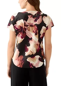 Women's Short Sleeve Blouse with Cowl Neck