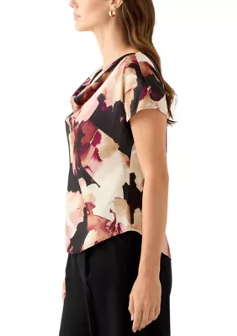 Women's Short Sleeve Blouse with Cowl Neck