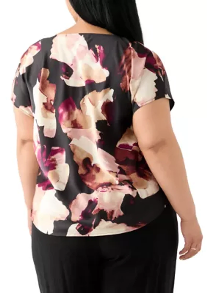 Plus Satin Blouse with Cowl Neck