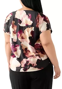 Plus Satin Blouse with Cowl Neck
