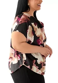 Plus Satin Blouse with Cowl Neck