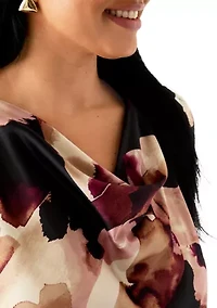 Plus Satin Blouse with Cowl Neck