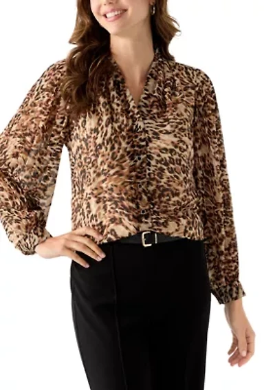 Women's Pleated Sleeve Button Front Top