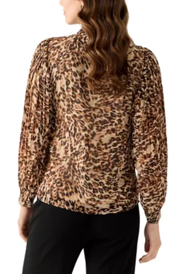 Women's Pleated Sleeve Button Front Top