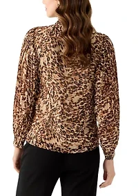 Women's Pleated Sleeve Button Front Top