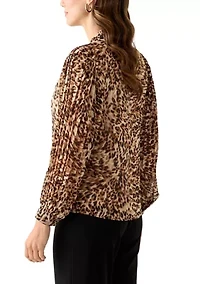 Women's Pleated Sleeve Button Front Top