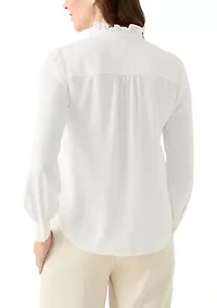Women's Long Sleeve Collar Ruffle Button Front Blouse