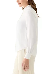 Women's Long Sleeve Collar Ruffle Button Front Blouse