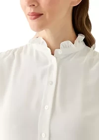 Women's Long Sleeve Collar Ruffle Button Front Blouse