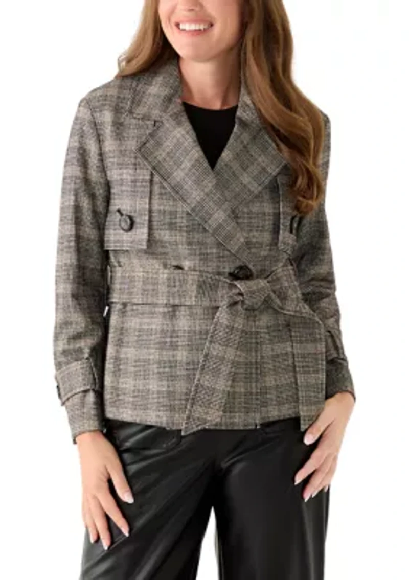Petite Long Sleeve Short Belted Trench Jacket