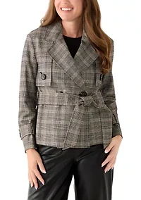 Petite Long Sleeve Short Belted Trench Jacket