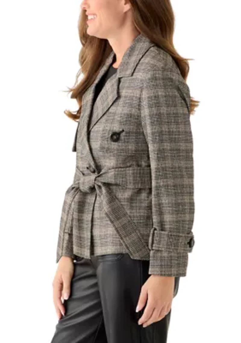 Petite Long Sleeve Short Belted Trench Jacket