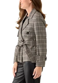 Petite Long Sleeve Short Belted Trench Jacket