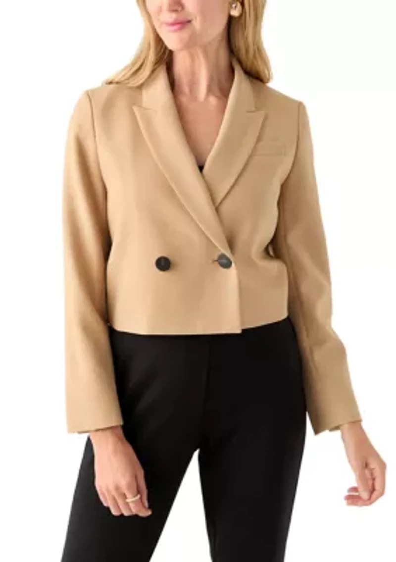 Petite Double Breasted Peak Lapel Cropped Jacket