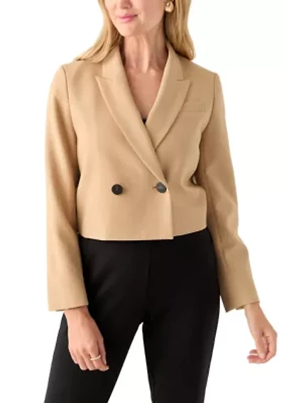 Petite Double Breasted Peak Lapel Cropped Jacket