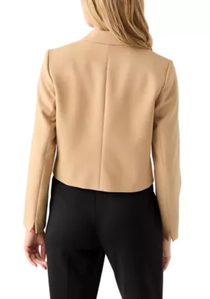 Petite Double Breasted Peak Lapel Cropped Jacket