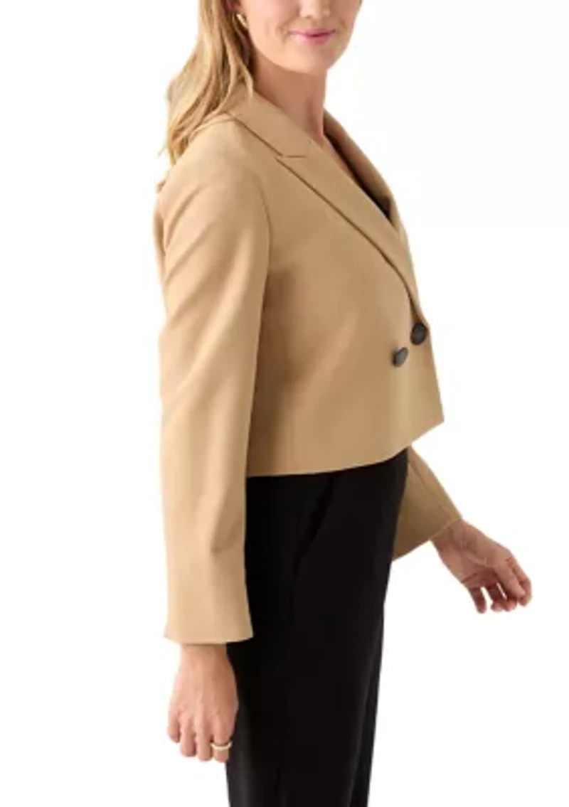 Petite Double Breasted Peak Lapel Cropped Jacket