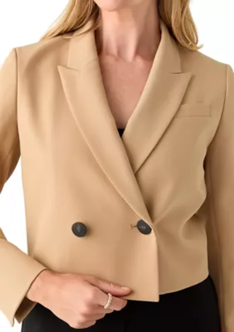 Petite Double Breasted Peak Lapel Cropped Jacket