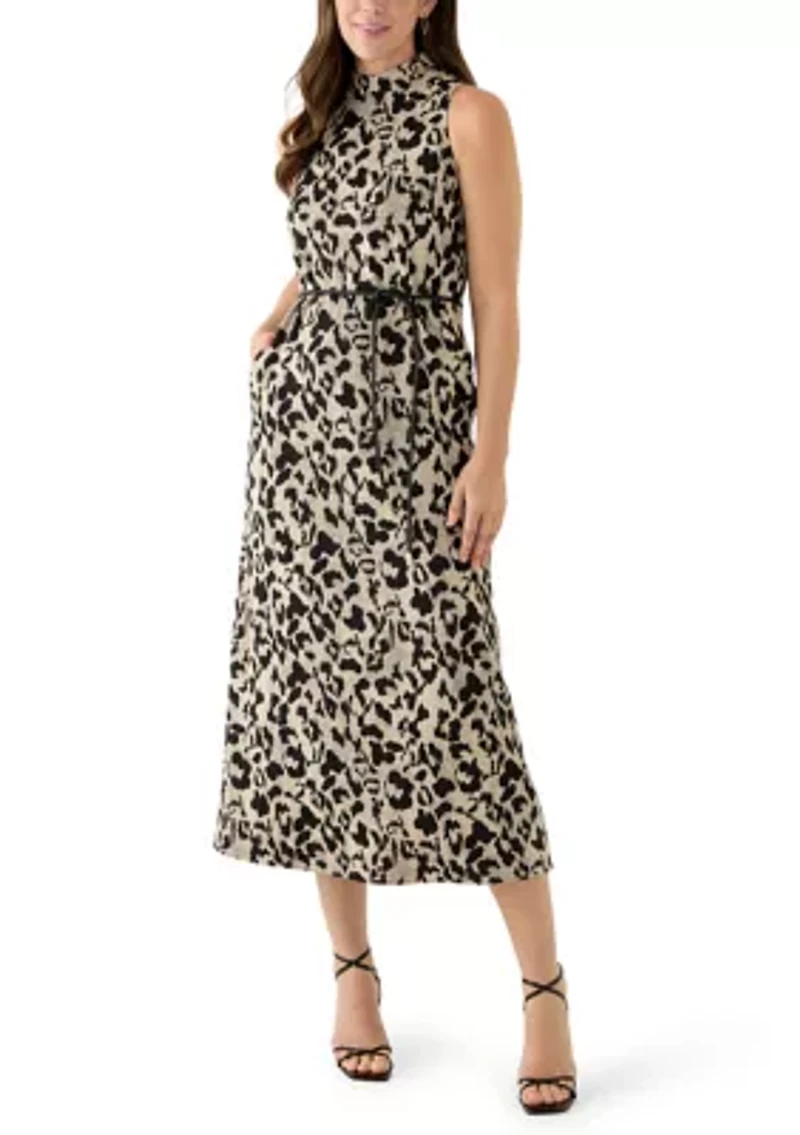 Women's Mock Neck Midi Dress with Belt