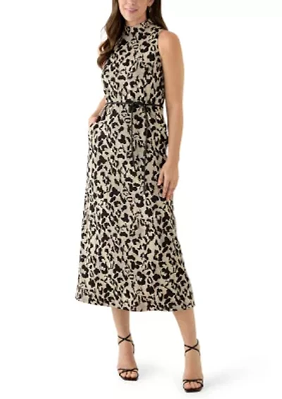 Women's Mock Neck Midi Dress with Belt