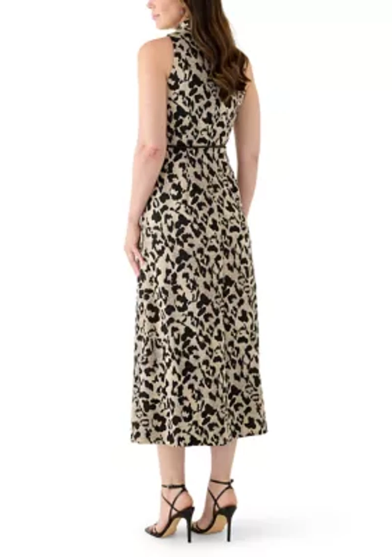 Women's Mock Neck Midi Dress with Belt