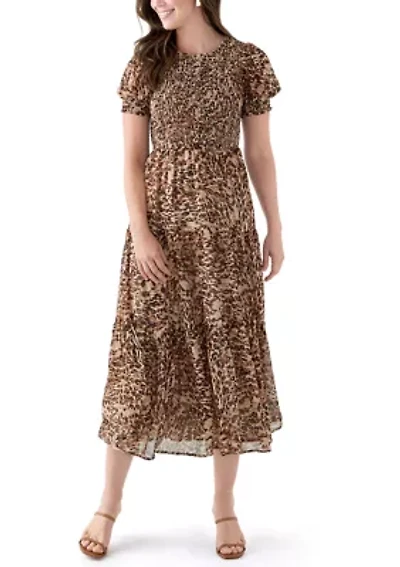 Women's Smocked Bodice Animal Print Maxi Dress