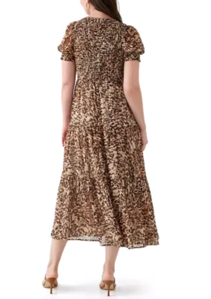 Women's Smocked Bodice Animal Print Maxi Dress