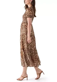 Women's Smocked Bodice Animal Print Maxi Dress