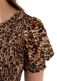 Petite Puff Sleeve Smocked Printed Maxi Dress