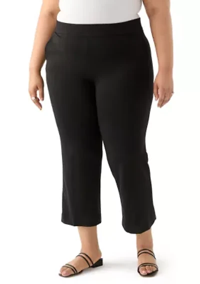 Plus Pull On Mid-Rise Wide Leg Cropped Trousers