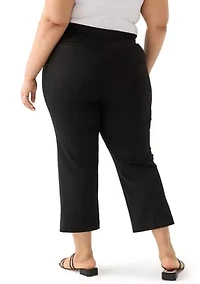 Plus Pull On Mid-Rise Wide Leg Cropped Trousers
