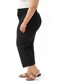 Plus Pull On Mid-Rise Wide Leg Cropped Trousers