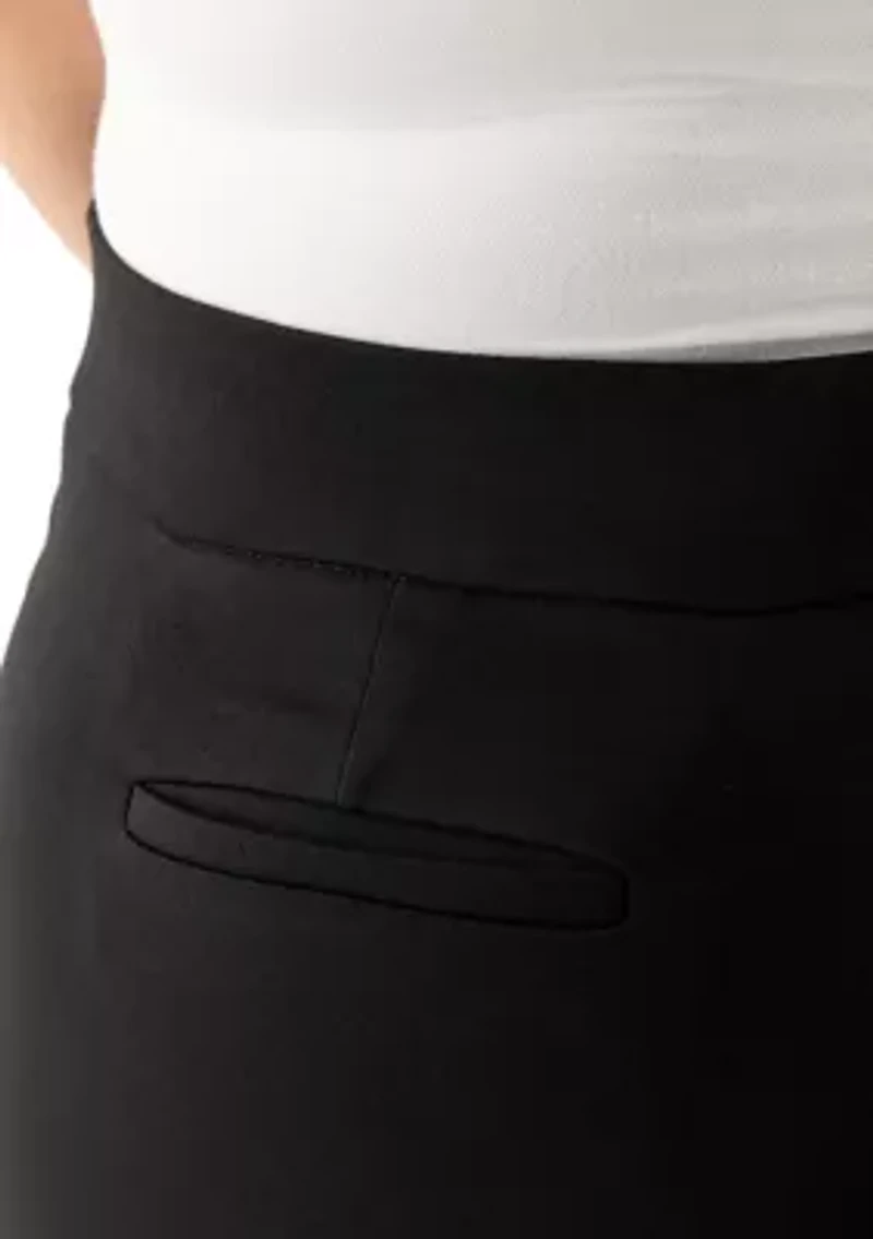 Plus Pull On Mid-Rise Wide Leg Cropped Trousers