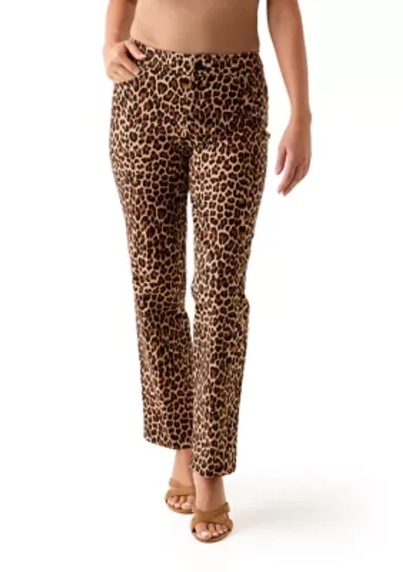 Petite Fly Front Animal Print Boot Leg Pants