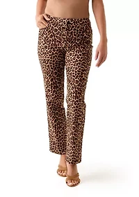 Petite Fly Front Animal Print Boot Leg Pants
