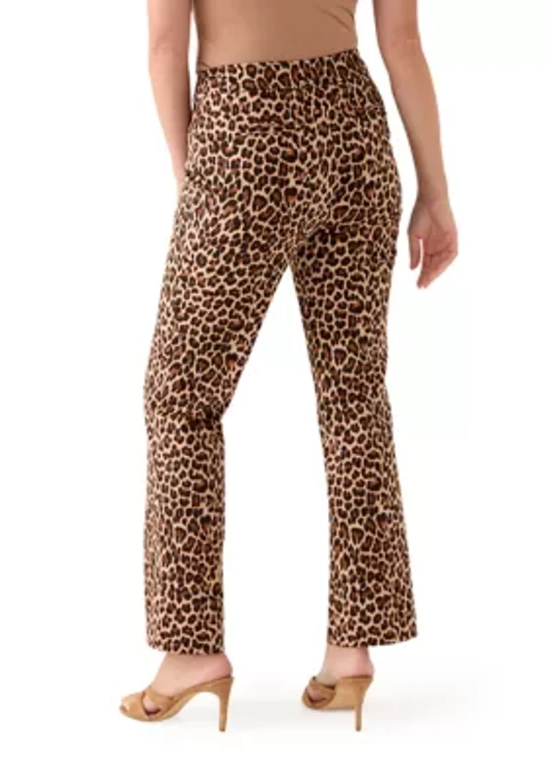 Petite Fly Front Animal Print Boot Leg Pants