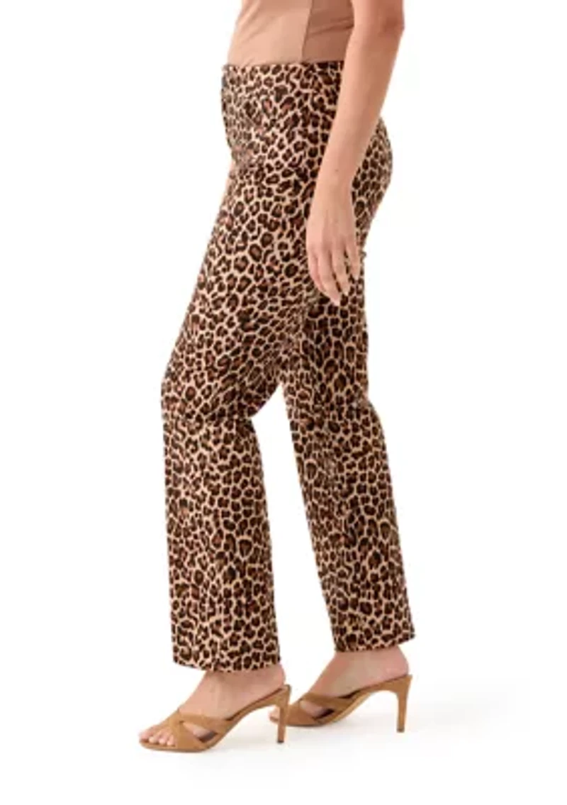 Petite Fly Front Animal Print Boot Leg Pants