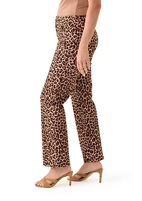Petite Fly Front Animal Print Boot Leg Pants
