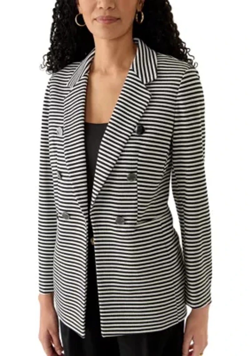 Women's Striped Faux Double Breasted Jacket