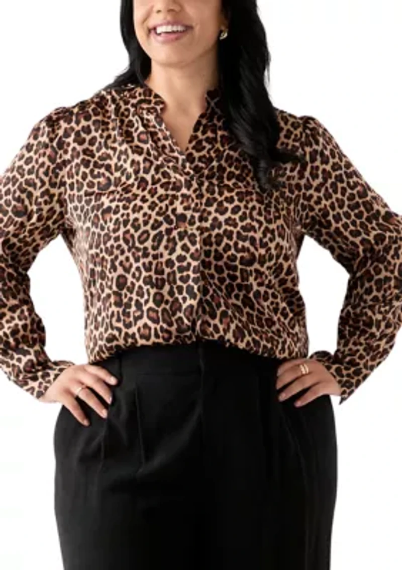Plus Long Sleeve Printed Top