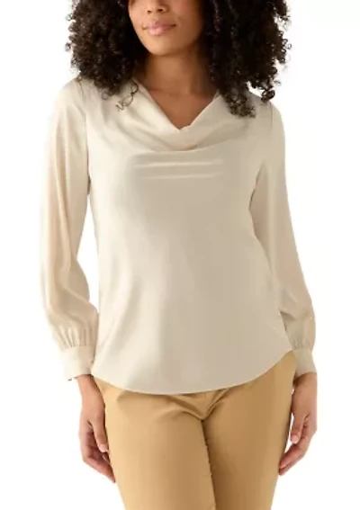 Women's Long Sleeve Drape Neck Blouse