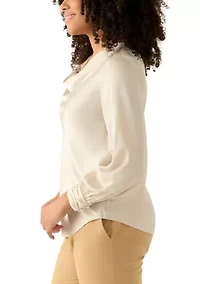 Women's Long Sleeve Drape Neck Blouse