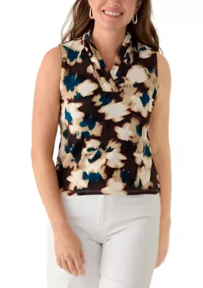 Petite Sleeveless Triple Pleated Blouse