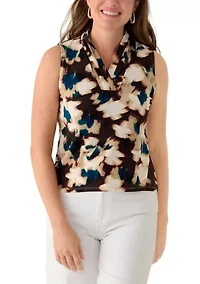 Petite Sleeveless Triple Pleated Blouse