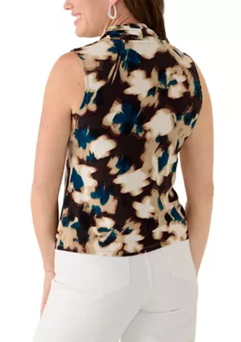 Petite Sleeveless Triple Pleated Blouse